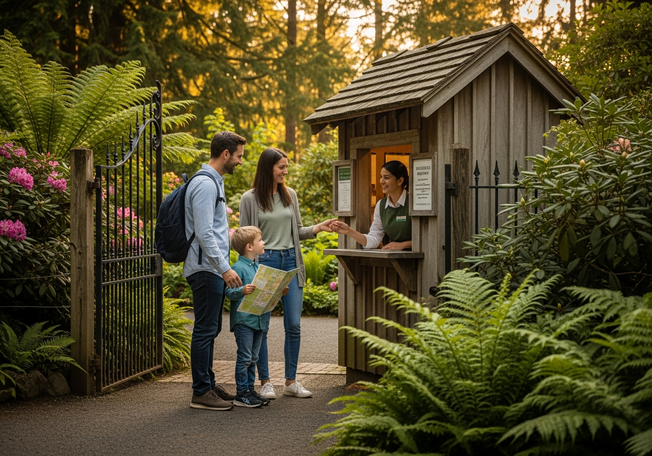 A family being welcomed at the Olympia Gardens entrance